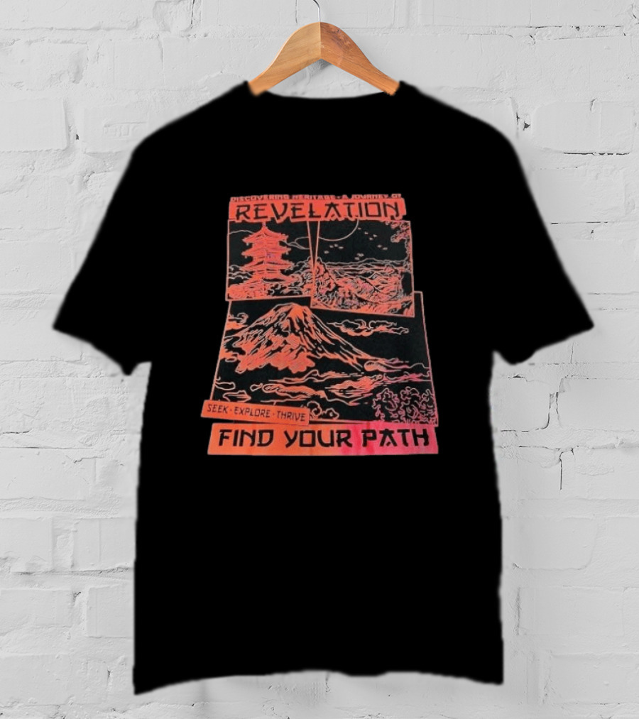 Discovering Heritage Journey Revelation Seek Explore Thrive Find Your Path Mountain Pagoda Landscape T-Shirt