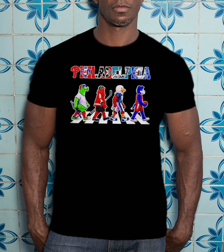 Philadelphia Mascots Abbey Road Beatles Parody Sports Teams 76ers Phillies Eagles Flyers T-Shirt