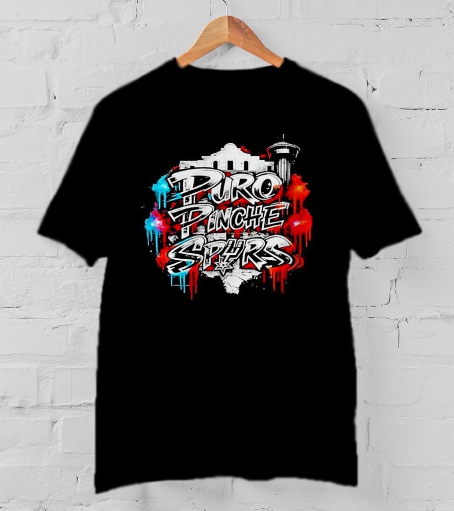 Puro Pinche Spurs San Antonio Vibes Alamo Skyline Fiesta T-Shirt