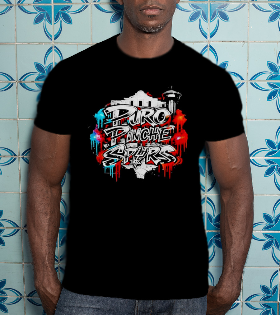 Puro Pinche Spurs San Antonio Vibes Alamo Skyline Fiesta T-Shirt