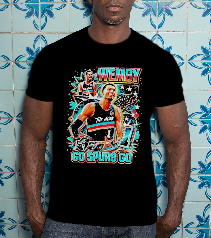 Wemby The Alien Go Spurs Go 90s Bootleg Retro Stars Number One T-Shirt