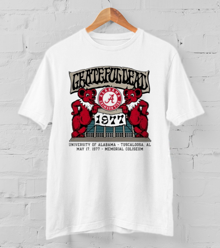 Grateful Dead Alabama Crimson Tide 1977 Memorial Coliseum Tuscaloosa Bears T-Shirt