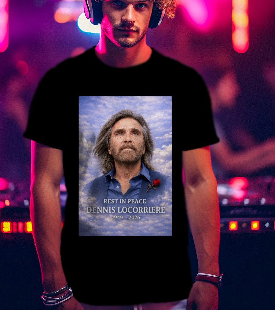 Rest In Peace Dennis Locorriere 1949 2026 Memorial Tribute With Rose And Clouds T-Shirt