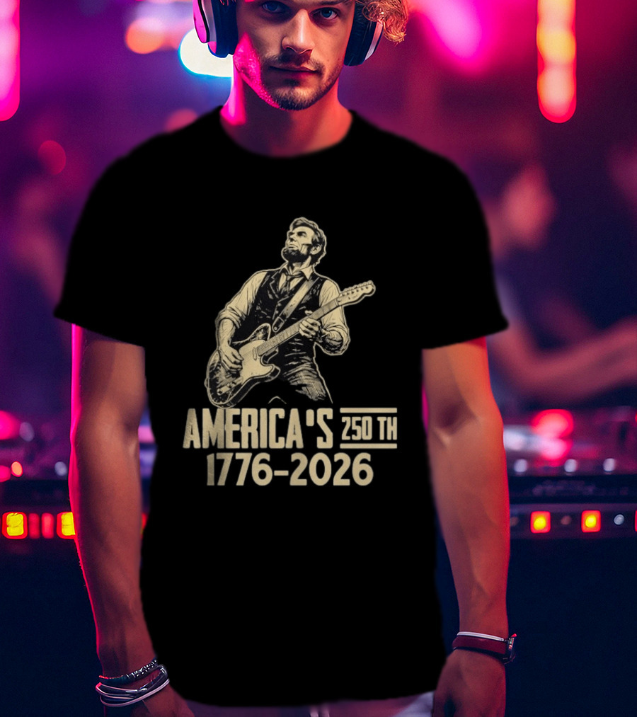 Abraham Lincoln Rocks Guitar America's 250th 1776 2026 T-Shirt