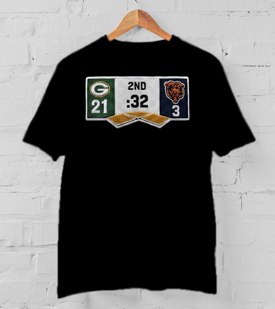 Packers 21 Bears 3 Second Quarter Scoreboard Patch T-Shirt