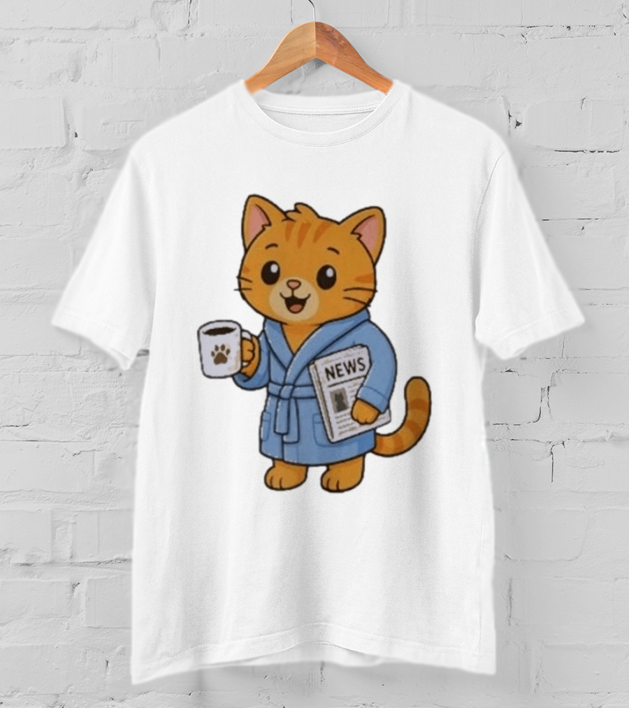 Cat In Bathrobe With Coffee And Newspaper T-Shirt