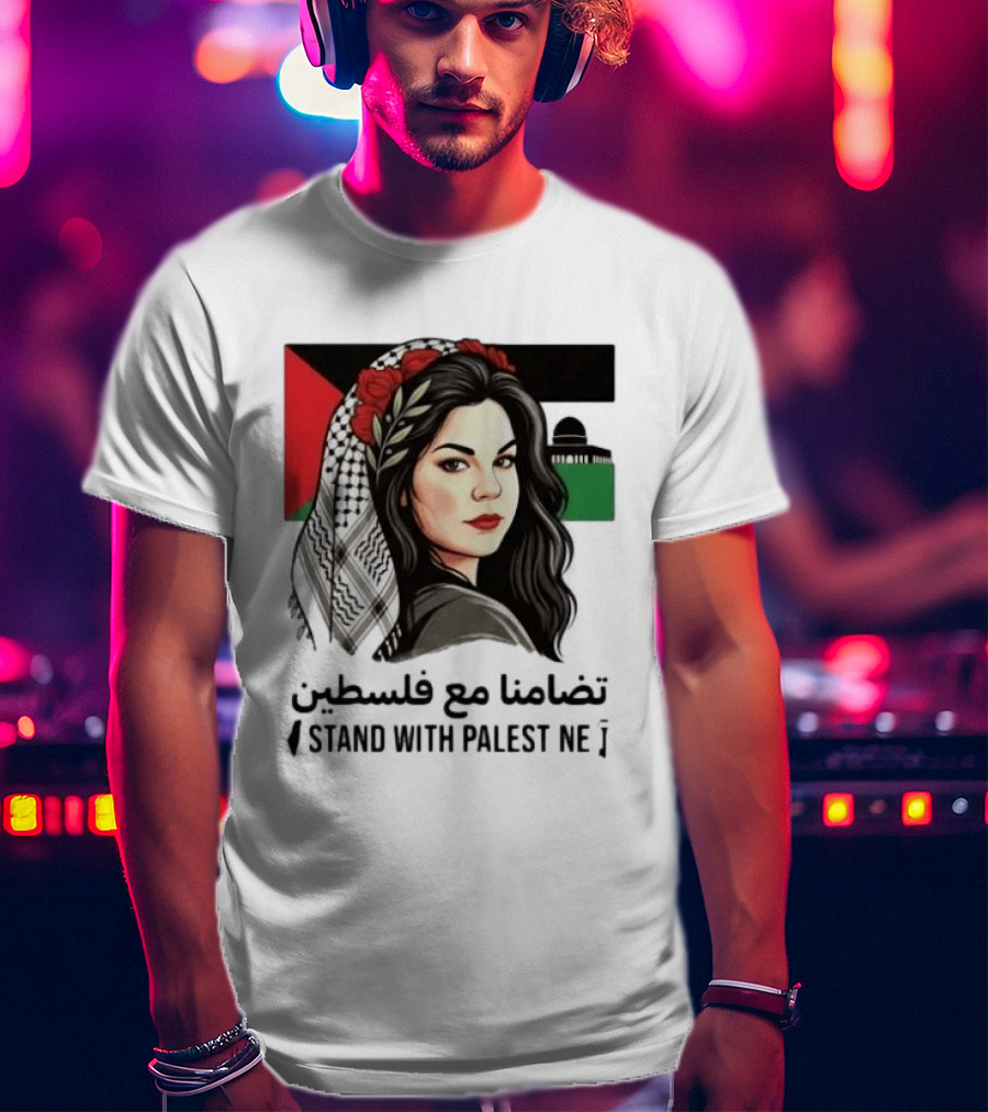 Stand With Palestine Women تضامنًا مع فلسطين Iconic Figure With Traditional Scarf And Flag T-Shirt