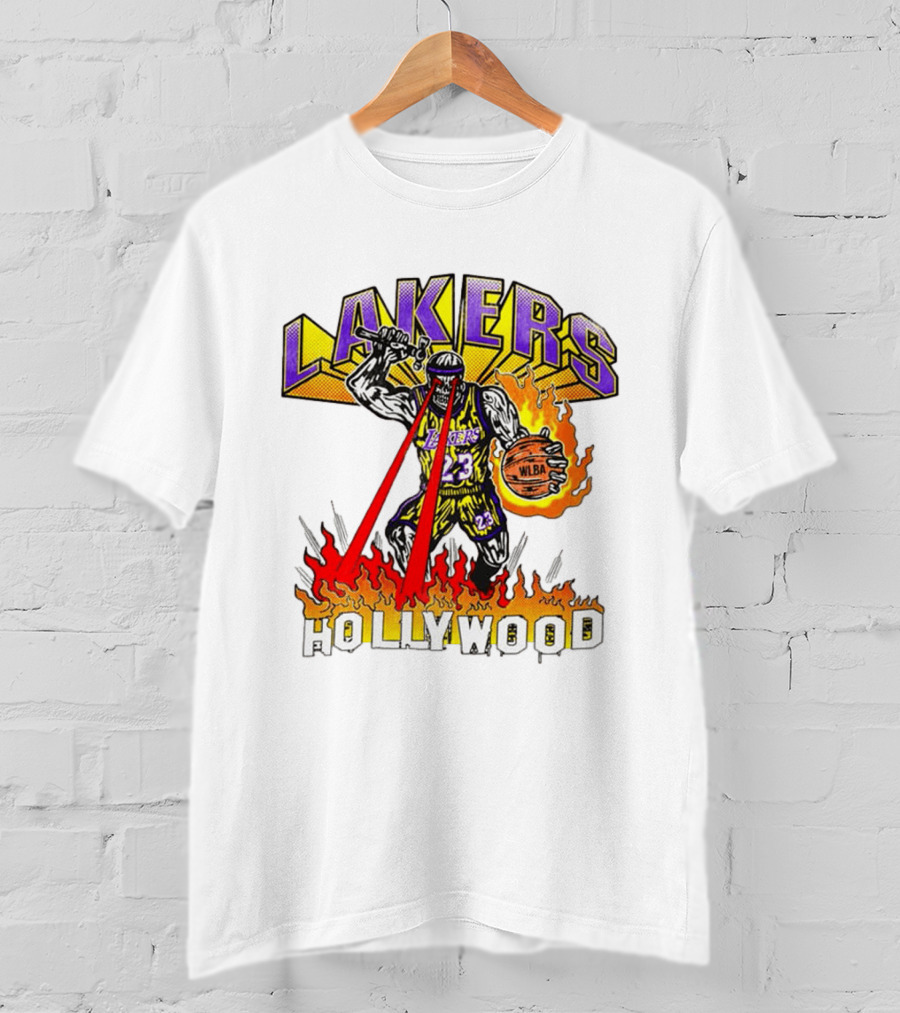 Rare Warren Lotas Los Angeles Lakers Hollywood Basketball Player Flames Laser Eyes 23 Team T-Shirt
