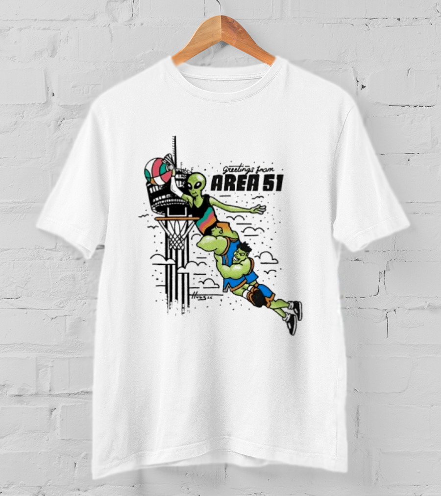 Victor Wembanyama Alien Greetings From Area 51 Basketball Dunk Scene T-Shirt
