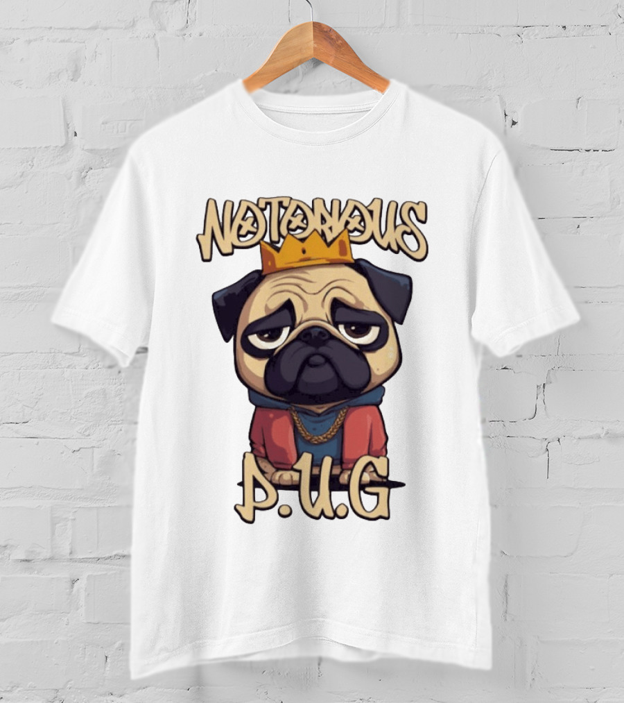 Notorious Pug Iconic Crowned Cartoon 90s Rap T-Shirt