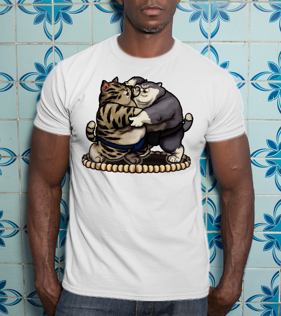 Sumo Wrestling Cats Battling In Traditional Ring T-Shirt