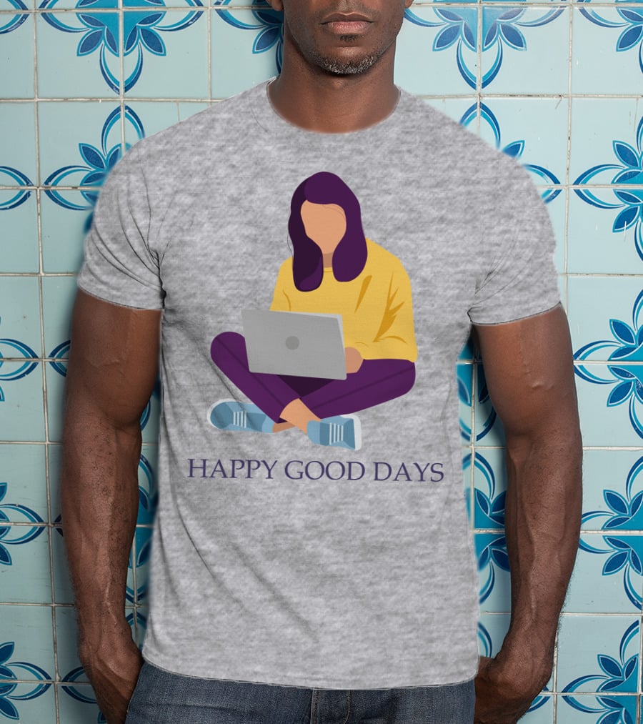 HAPPY GOOD DAYS Laptop Sitting Woman T-Shirt