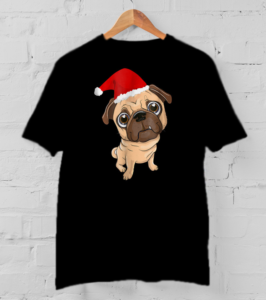 Santa Hat Pug Christmas Fun T-Shirt