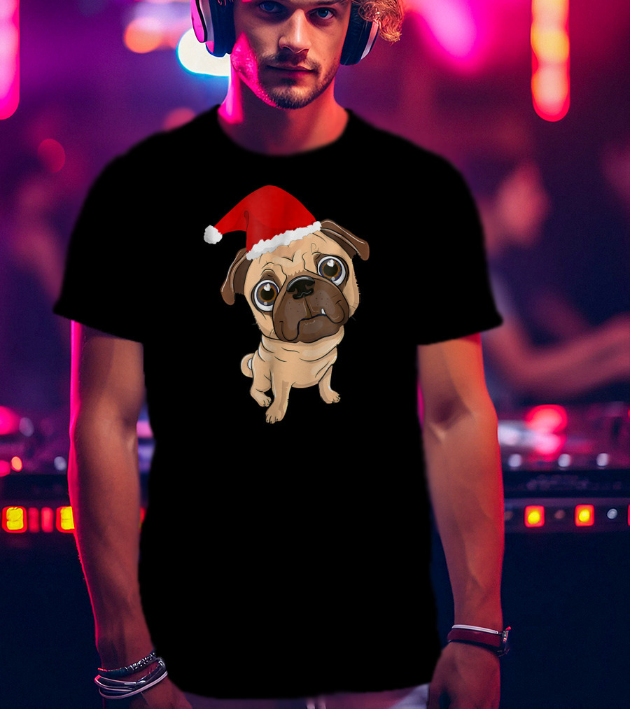 Santa Hat Pug Christmas Fun T-Shirt