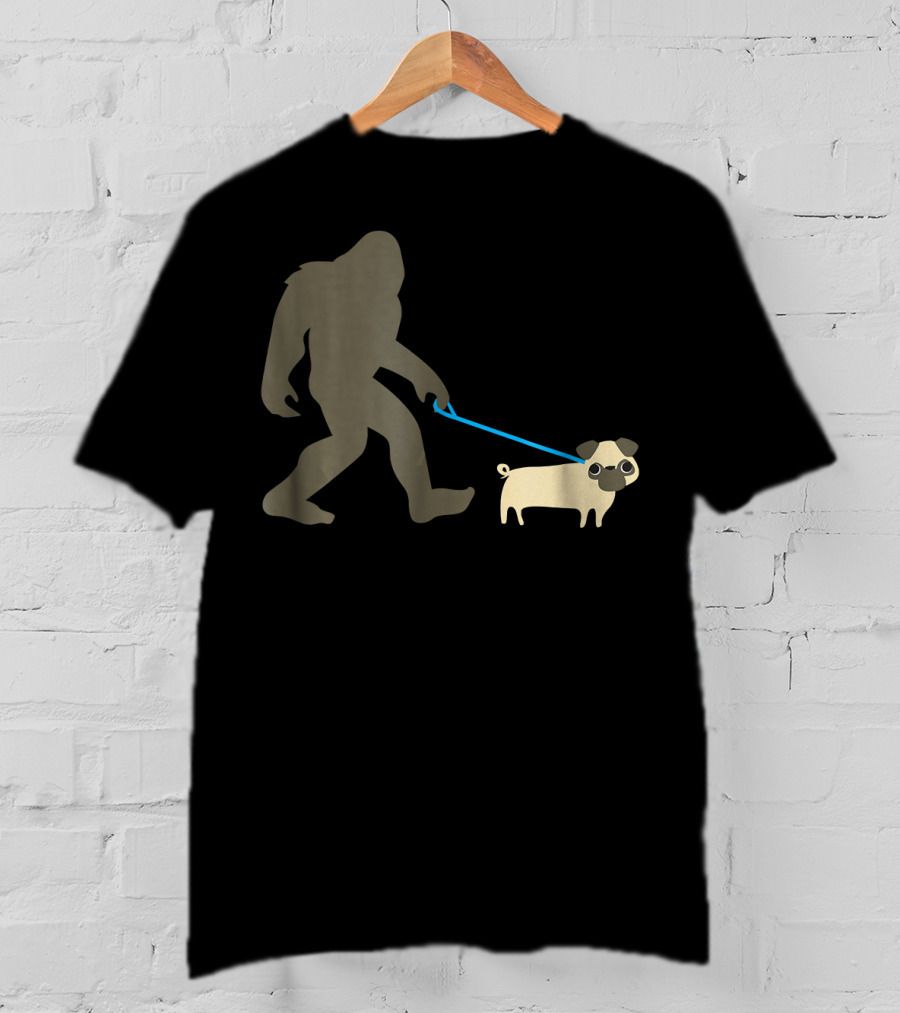 Bigfoot Walking Pug Funny Cute Sasquatch Dog Leash T-Shirt