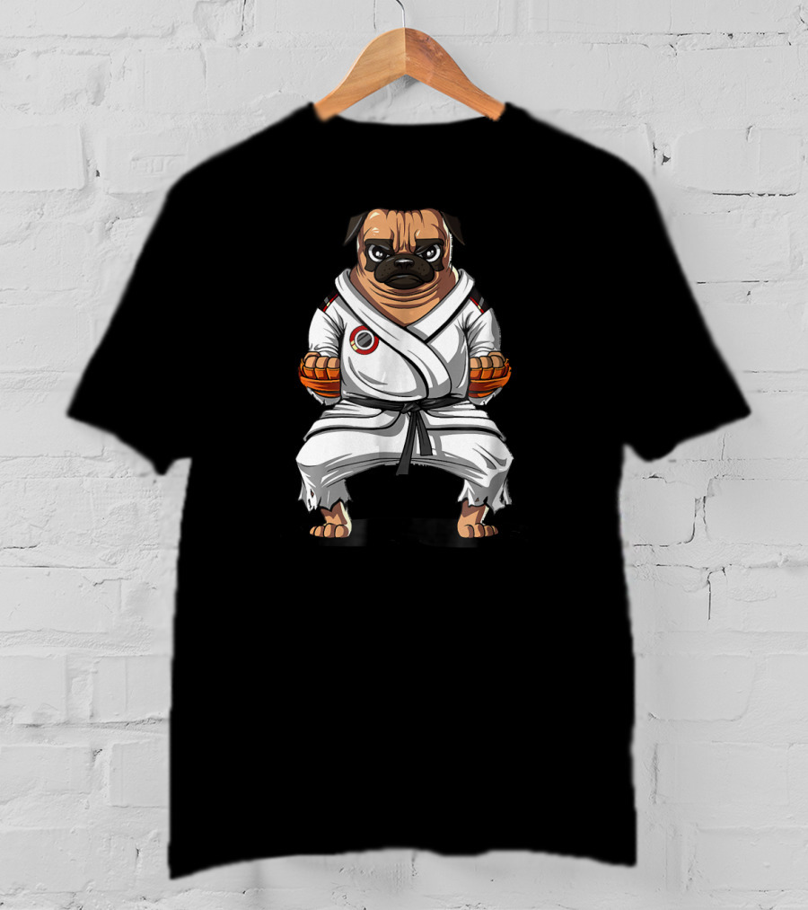 Pug Dog Karate Gi Martial Arts Stance T-Shirt