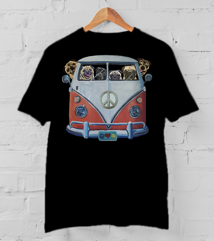 Pug Hippie Van Peace Love Funny Pug T-Shirt