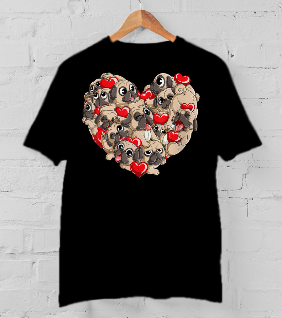 Pug Heart Valentines Day Dog Lover Boys Men Love T-Shirt