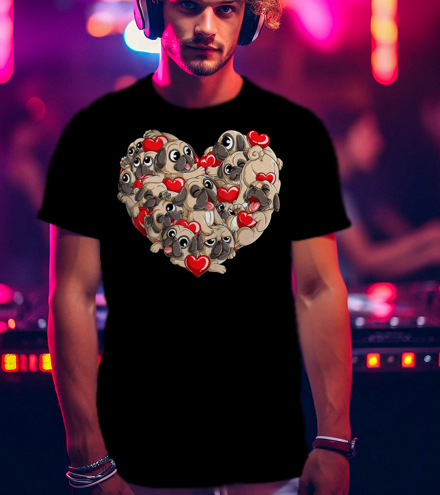 Pug Heart Valentines Day Dog Lover Boys Men Love T-Shirt