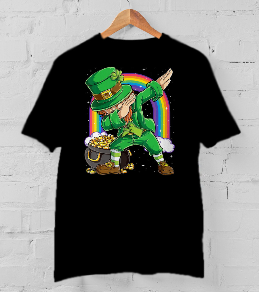 Dabbing Leprechaun St Patricks Day Boys Dab With Pot Of Gold And Rainbow T-Shirt