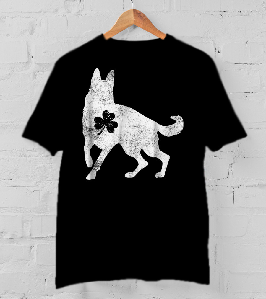German Shepherd Silhouette Irish Clover St Patrick's Day Dog T-Shirt