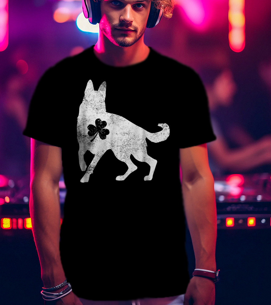 German Shepherd Silhouette Irish Clover St Patrick's Day Dog T-Shirt