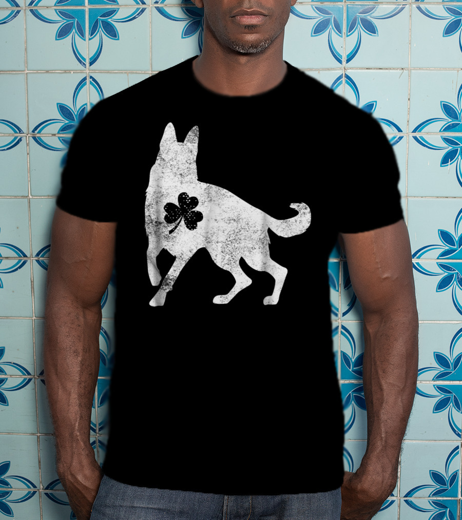 German Shepherd Silhouette Irish Clover St Patrick's Day Dog T-Shirt