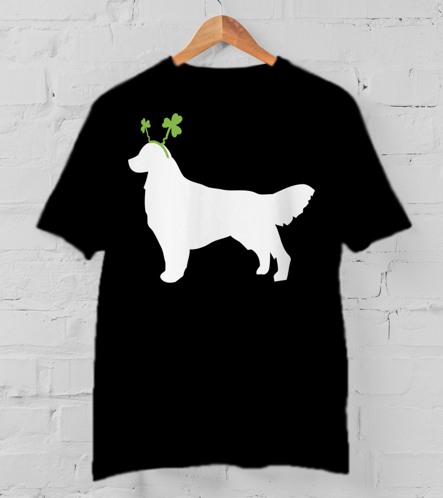 Golden Retriever Shamrock Antlers St Patricks Day Dog T-Shirt