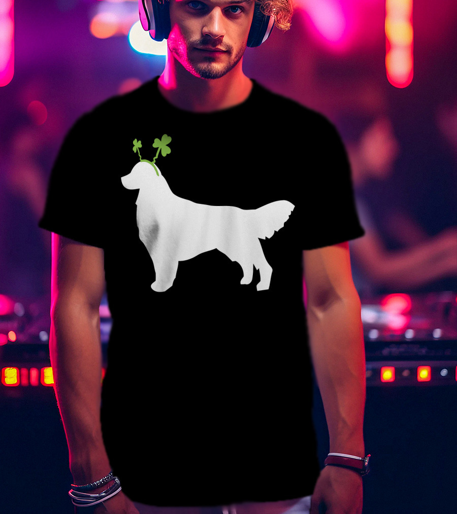 Golden Retriever Shamrock Antlers St Patricks Day Dog T-Shirt
