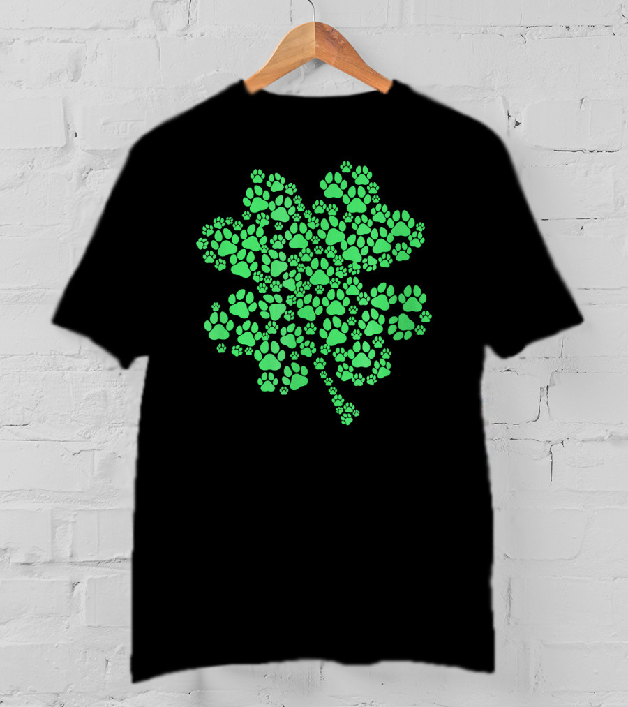 Lucky Clover Paw Dog Puppy St. Patrick's Day Shamrock Paws T-Shirt