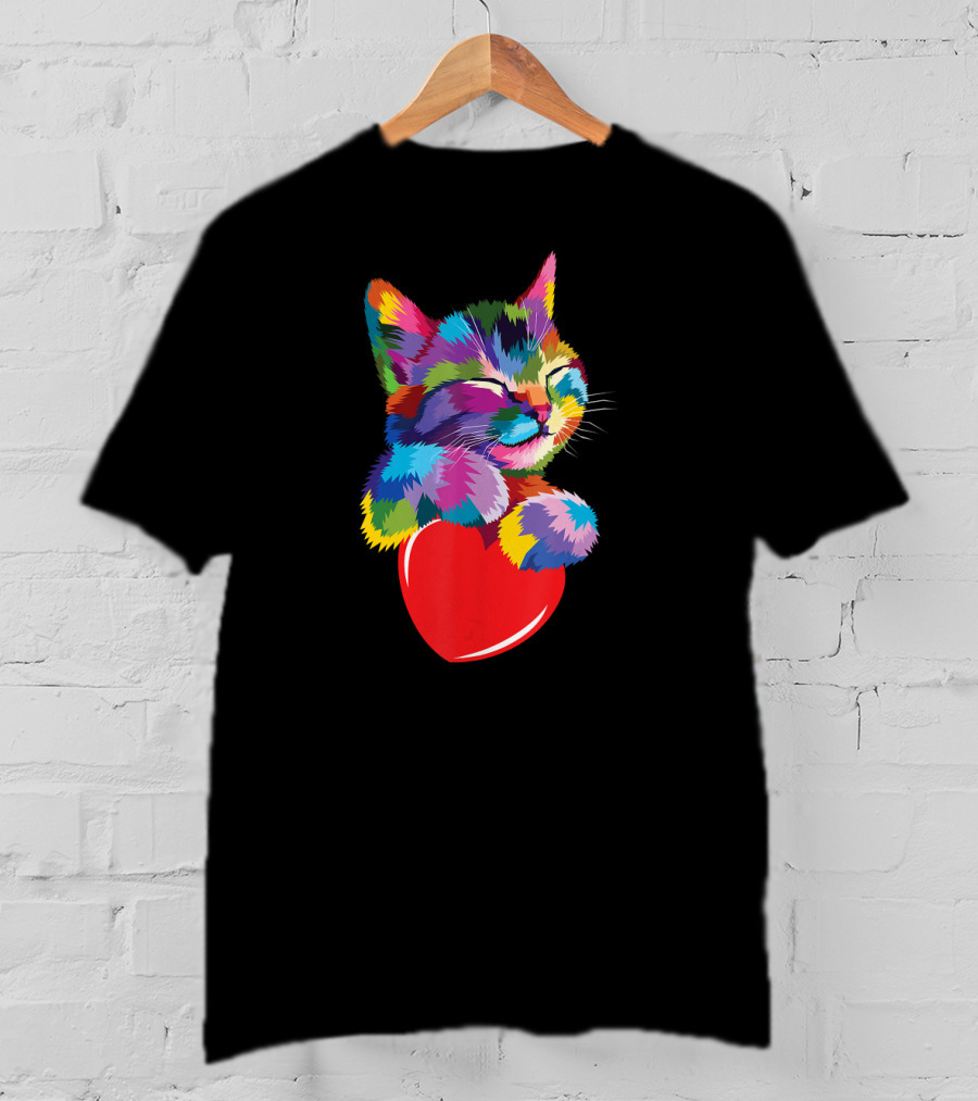 Colorful Cute Kitty For Kitten Lovers Adoption With Heart T-Shirt