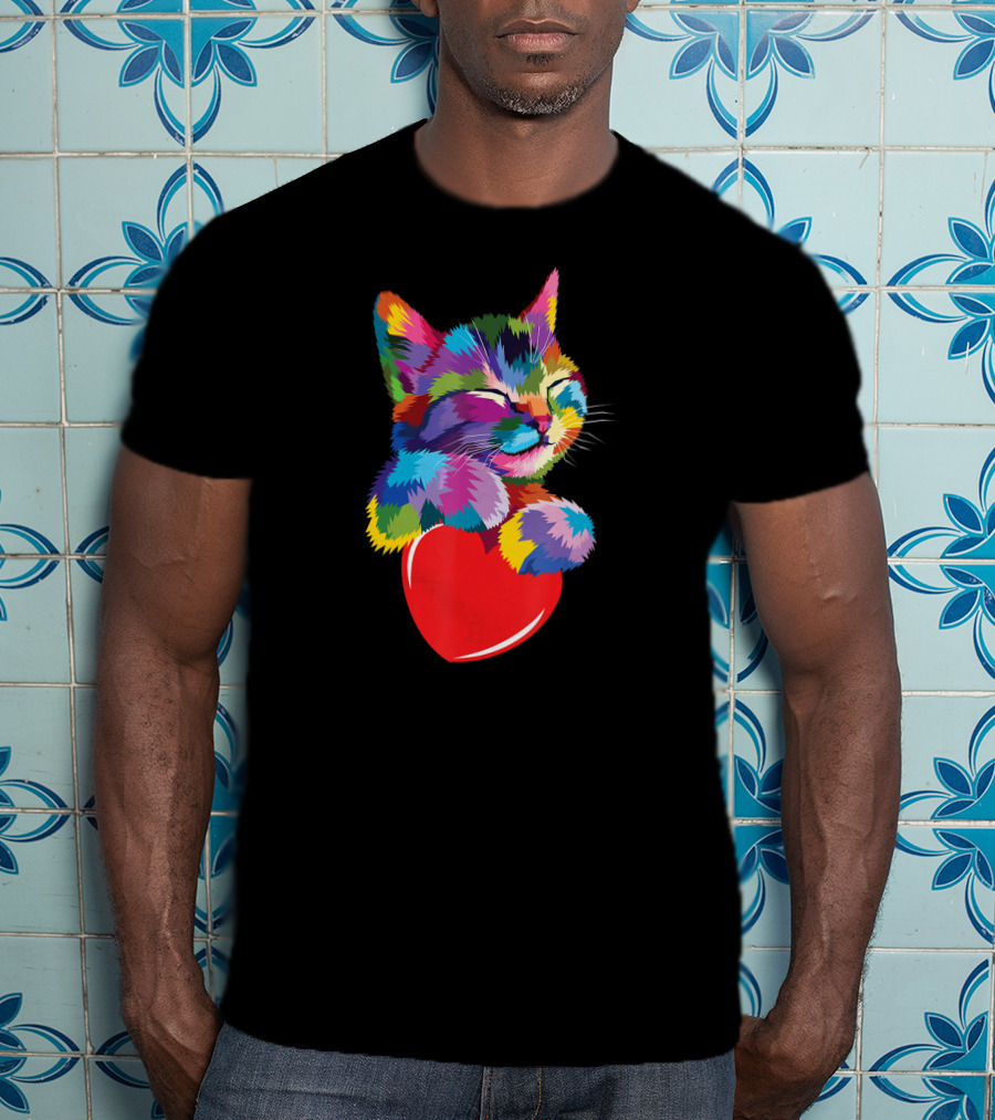 Colorful Cute Kitty For Kitten Lovers Adoption With Heart T-Shirt