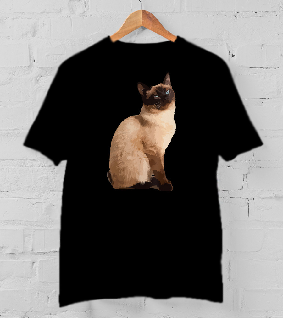 Siamese Cat Cute Siamese Cat Sitting Brown Fur Blue Eyes T-Shirt