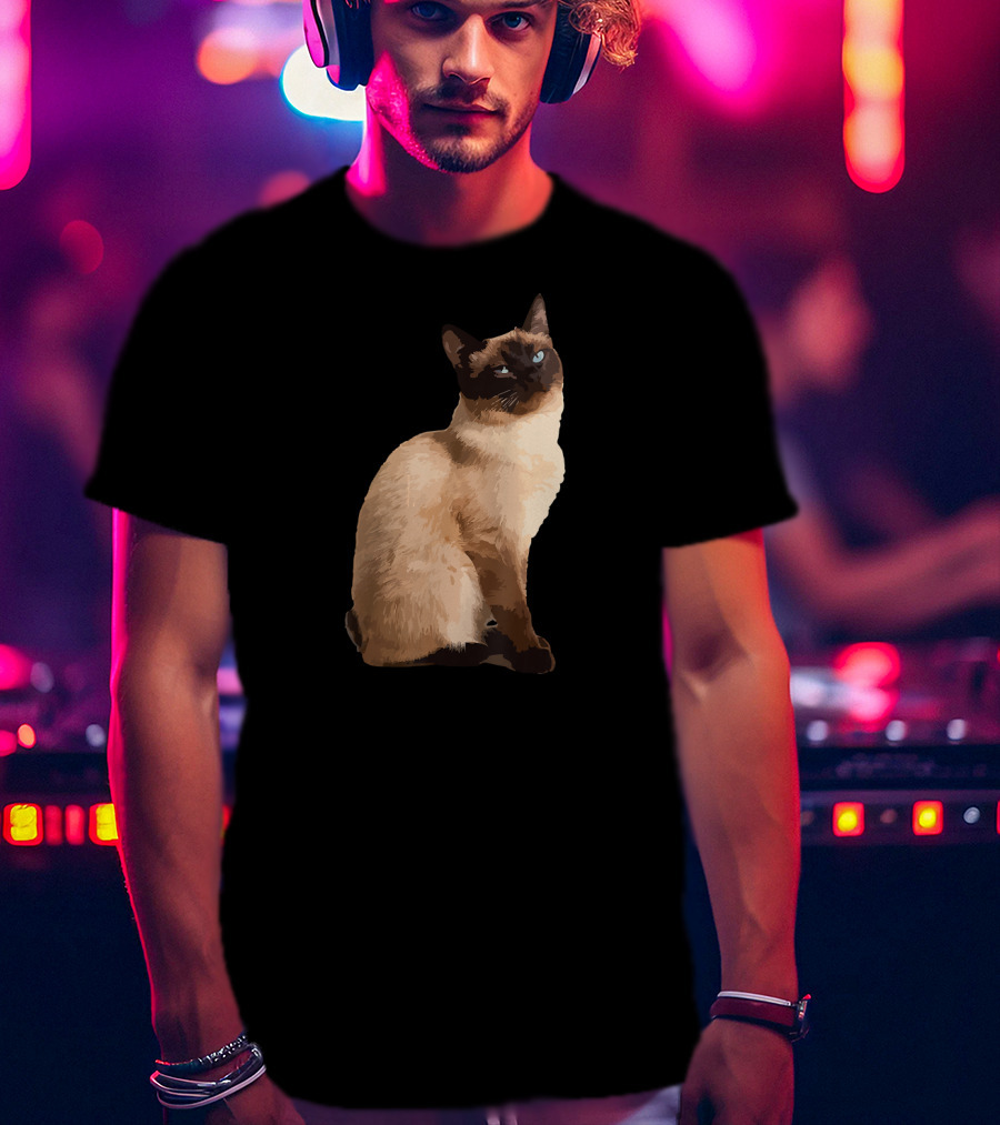 Siamese Cat Cute Siamese Cat Sitting Brown Fur Blue Eyes T-Shirt