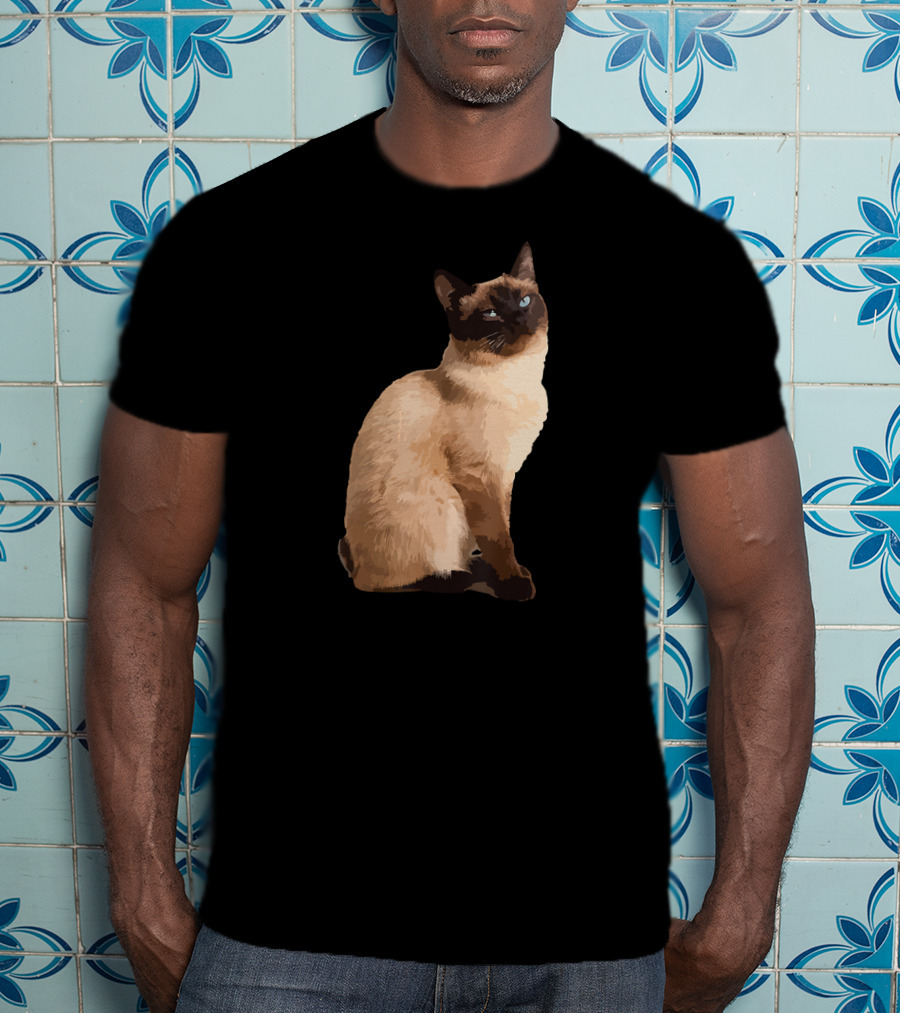 Siamese Cat Cute Siamese Cat Sitting Brown Fur Blue Eyes T-Shirt