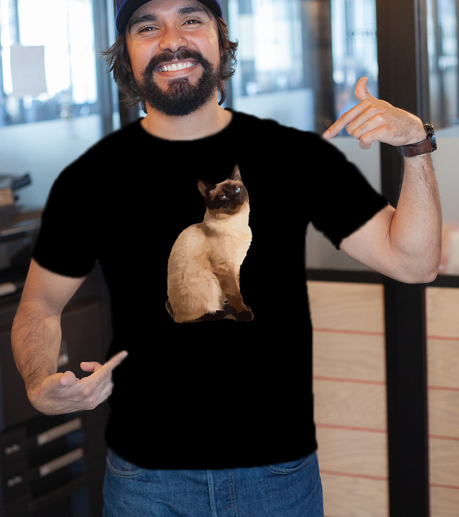 Siamese Cat Cute Siamese Cat Sitting Brown Fur Blue Eyes T-Shirt