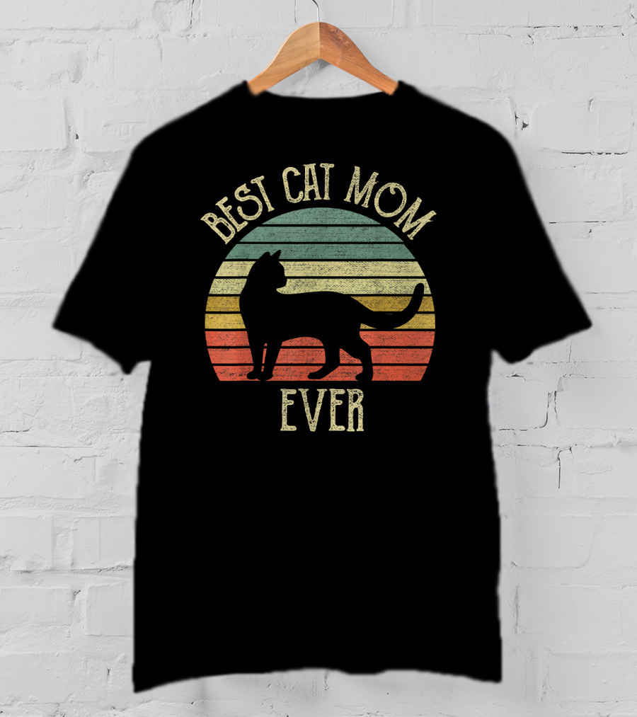 Vintage Best Cat Mom Ever Retro Stripes Cat Lovers T-Shirt
