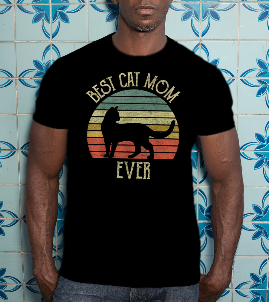 Vintage Best Cat Mom Ever Retro Stripes Cat Lovers T-Shirt
