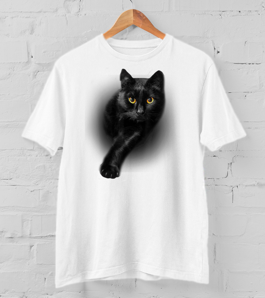 Black Cat Yellow Eyes Cats Iconic Feline Expression T-Shirt