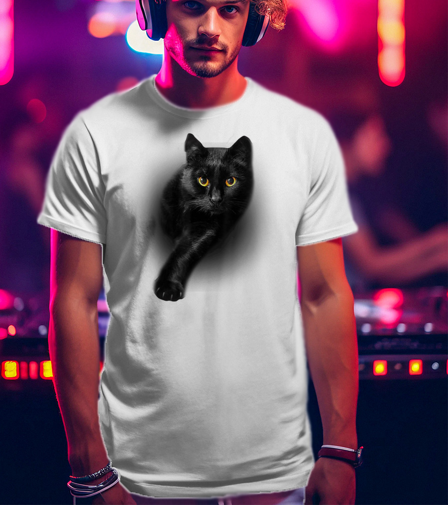 Black Cat Yellow Eyes Cats Iconic Feline Expression T-Shirt