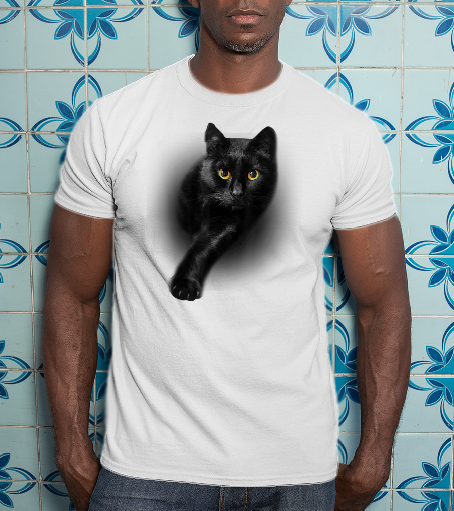 Black Cat Yellow Eyes Cats Iconic Feline Expression T-Shirt