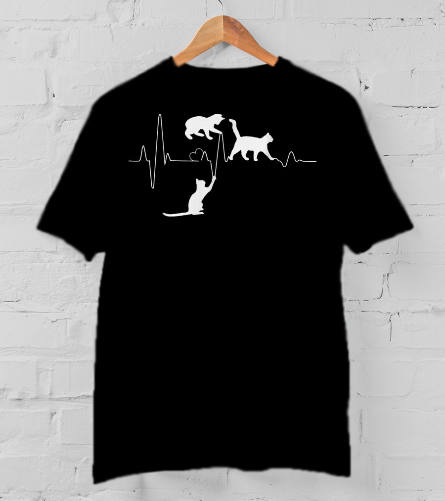 Cat Heartbeat Funny Cats Playing On Heartline T-Shirt