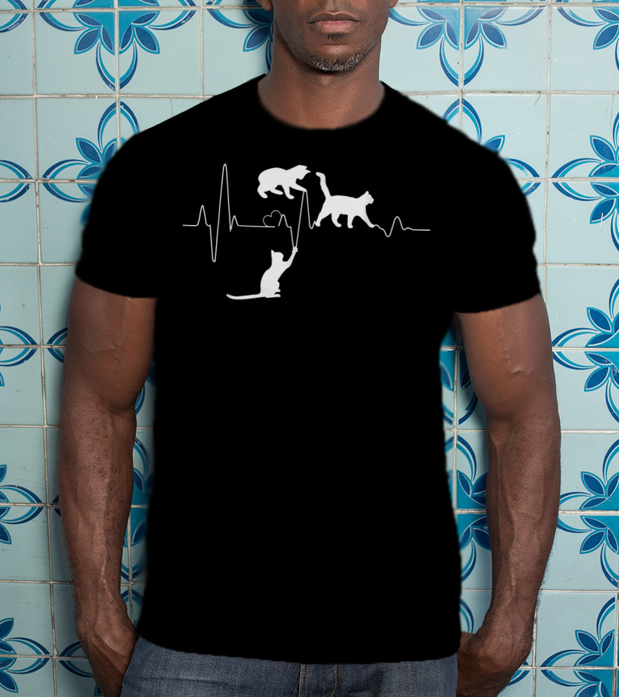 Cat Heartbeat Funny Cats Playing On Heartline T-Shirt