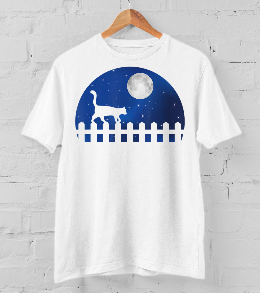 Cat Cat Moon Night Sky Walking Fence T-Shirt