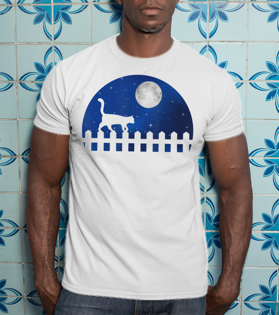 Cat Cat Moon Night Sky Walking Fence T-Shirt