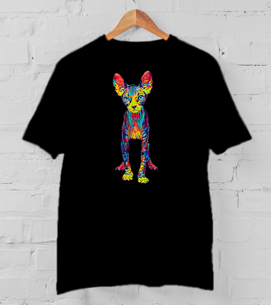 Psychedelic Colorful Cat Sphynx T-Shirt