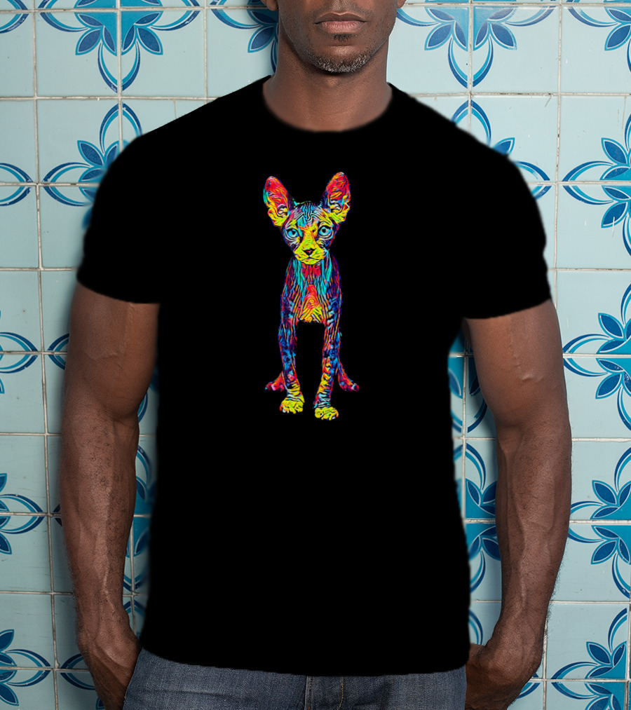 Psychedelic Colorful Cat Sphynx T-Shirt