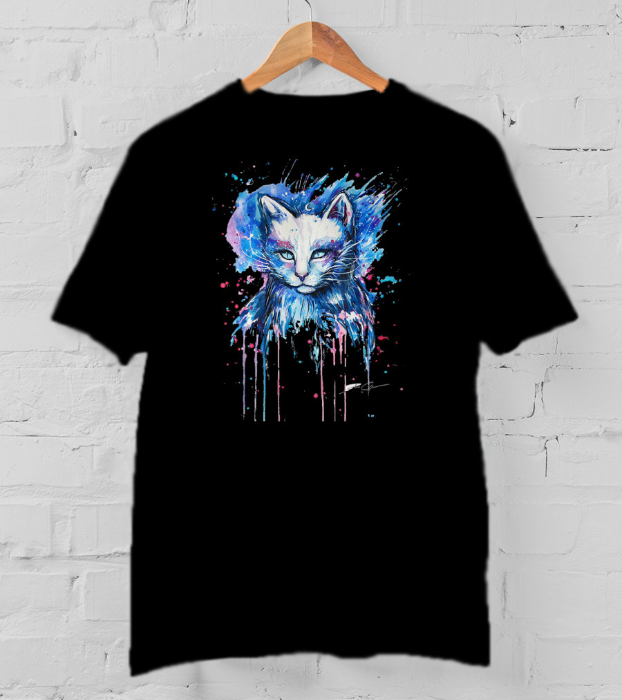 Cute Cat Cosmic Splash Watercolor T-Shirt