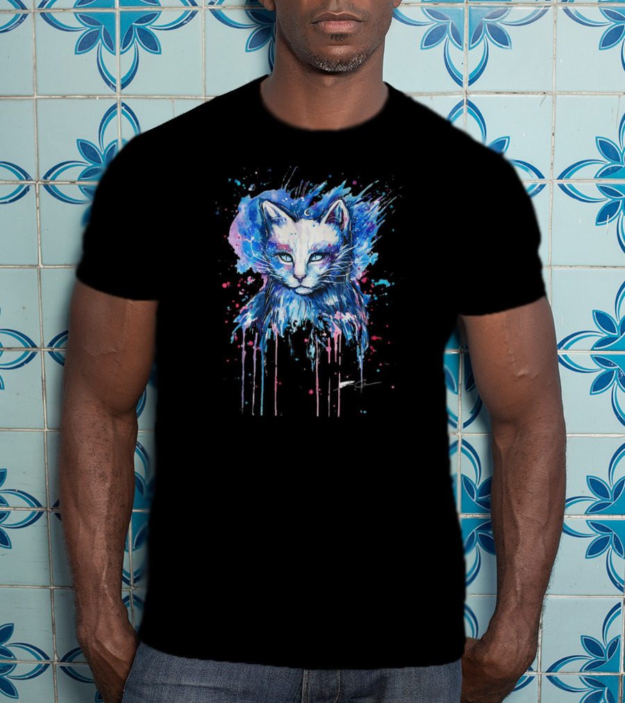 Cute Cat Cosmic Splash Watercolor T-Shirt