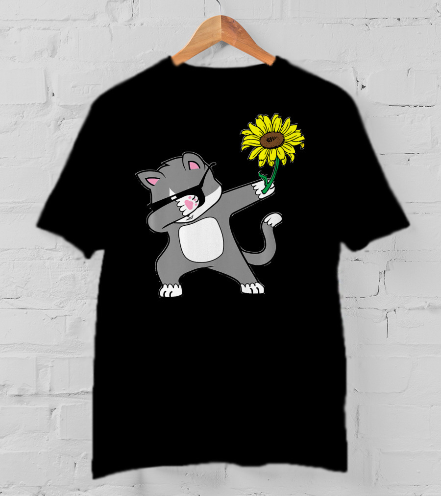 Dabbing Kitty Cat Sunflower Autism Awareness Iconic Symbols T-Shirt